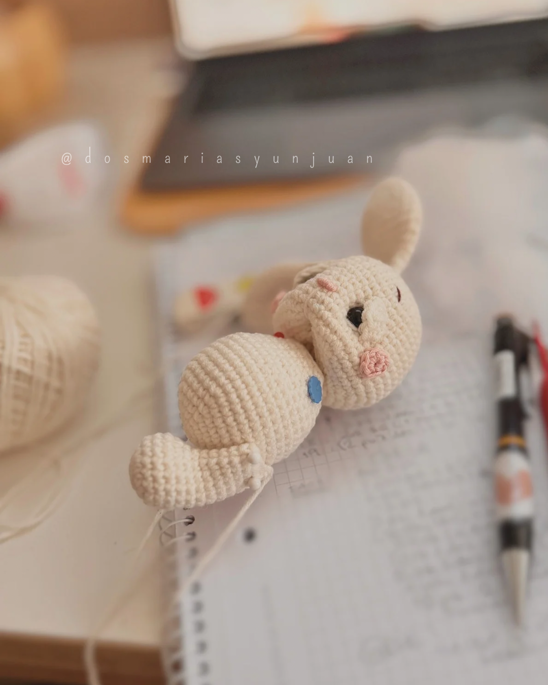Mini Spring Bunny in progress – crochet process photo.